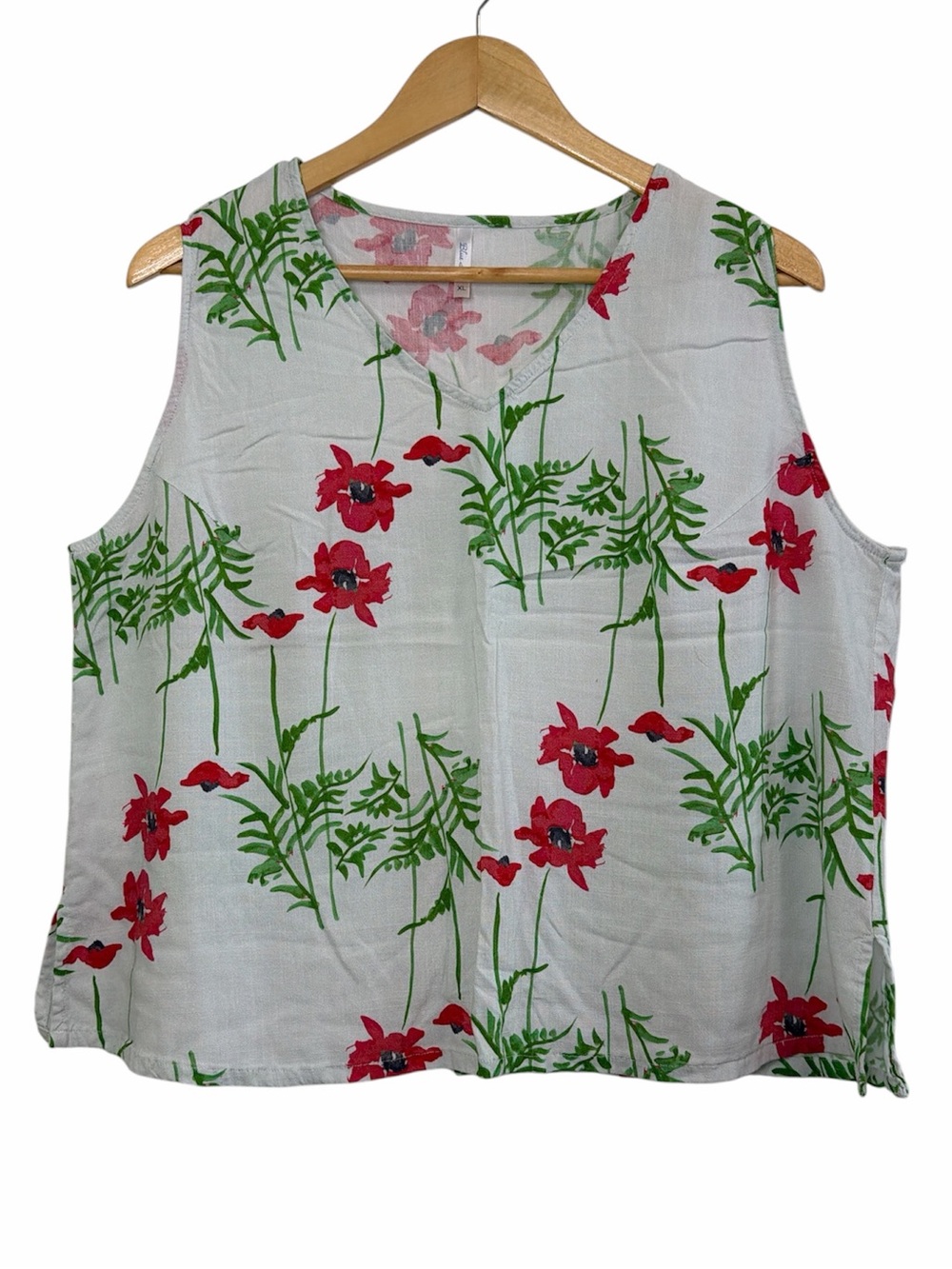 Blue Sky Linen Bamboo Floral Sleeveless Tank Top XL